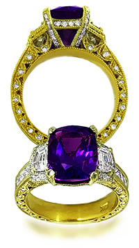 Amathyst and Diamonds Ring